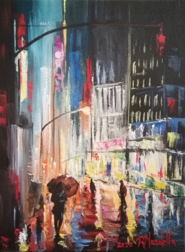 Painting titled "NIGHT IN NEW YORK" by Rosa Nardella, Original Artwork, Acrylic