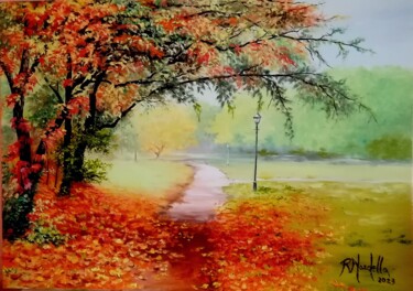 Peinture intitulée "" L' AUTUNNO "" par Rosa Nardella, Œuvre d'art originale, Huile Monté sur Châssis en bois