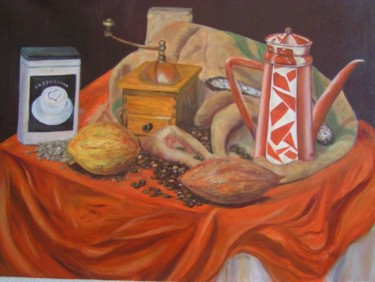 Peinture intitulée "L'heure du café" par Michèle Rossetto, Œuvre d'art originale, Huile