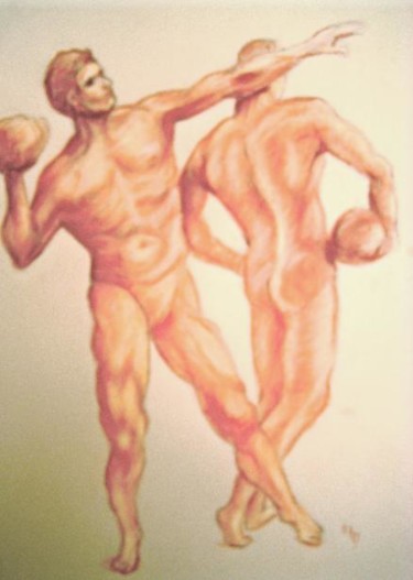 Peinture intitulée "Les athlètes" par Michèle Rossetto, Œuvre d'art originale