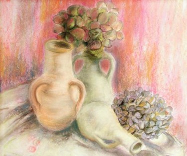 Painting titled "Les hortensias" by Michèle Rossetto, Original Artwork