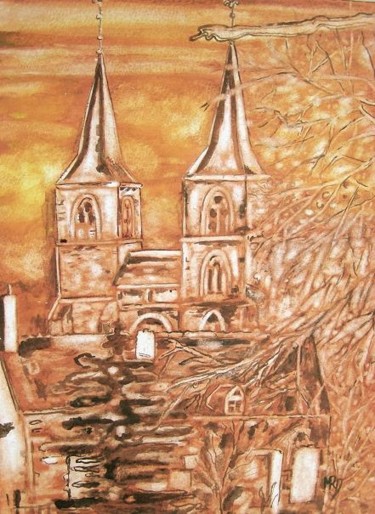 Painting titled "L'église Saint-Jean…" by Michèle Rossetto, Original Artwork