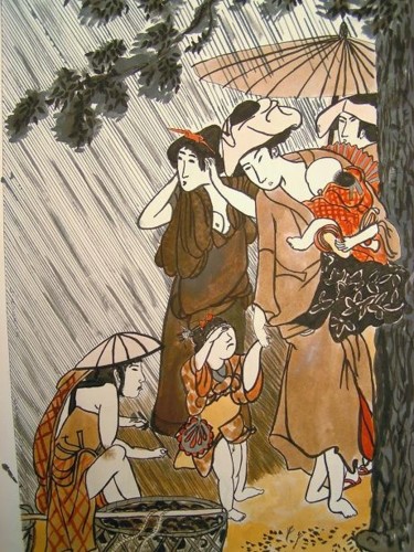 Painting titled "Les gens sous la pl…" by Michèle Rossetto, Original Artwork