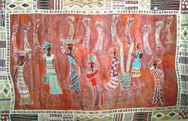 Peinture intitulée "Femmes africaines e…" par Michèle Rossetto, Œuvre d'art originale