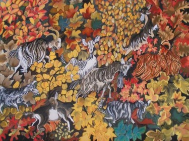 Peinture intitulée "Les chèvres" par Michèle Rossetto, Œuvre d'art originale