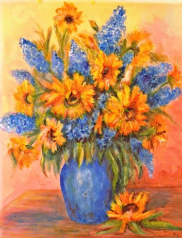 Peinture intitulée "Bouquet tournesol e…" par Michèle Rossetto, Œuvre d'art originale