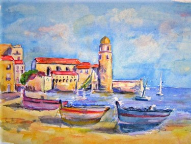 Peinture intitulée "Le port de collioure" par Michèle Rossetto, Œuvre d'art originale