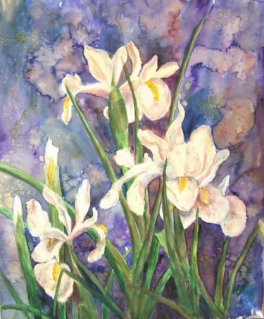Painting titled "Iris blancs" by Michèle Rossetto, Original Artwork
