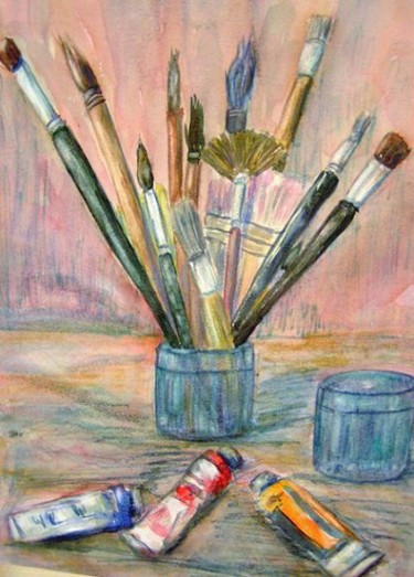 Peinture intitulée "bouqute de pinceaux" par Michèle Rossetto, Œuvre d'art originale