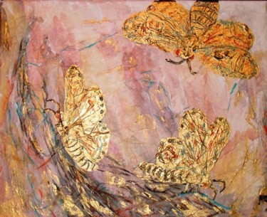 Peinture intitulée "Papillons d'or" par Michèle Rossetto, Œuvre d'art originale