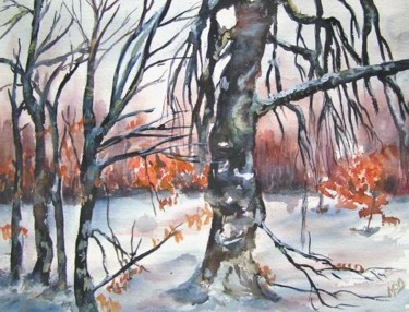 Peinture intitulée "Aubrac en hiver" par Michèle Rossetto, Œuvre d'art originale