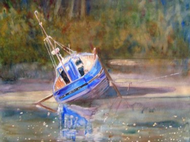 Peinture intitulée "Le bateau échoué" par Michèle Rossetto, Œuvre d'art originale, Autre