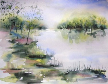 Peinture intitulée "L'étang" par Michèle Rossetto, Œuvre d'art originale, Autre