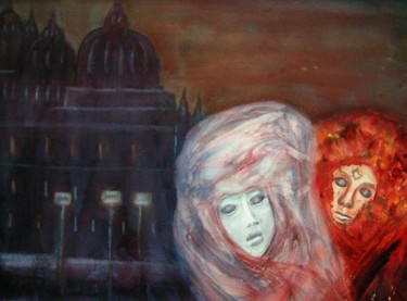 Peinture intitulée "venise nocturne" par Michèle Rossetto, Œuvre d'art originale, Huile