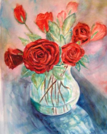 Peinture intitulée "les roses de Cathou" par Michèle Rossetto, Œuvre d'art originale