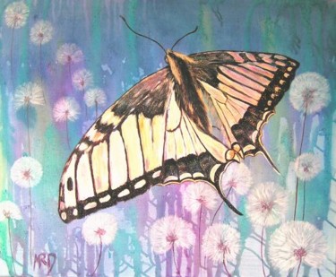 Peinture intitulée "Papillon bleu" par Michèle Rossetto, Œuvre d'art originale