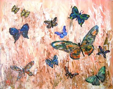 Peinture intitulée "Papillons pour ma m…" par Michèle Rossetto, Œuvre d'art originale