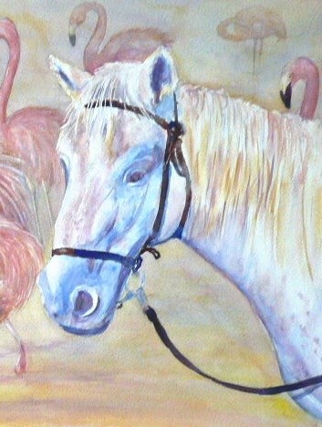 Peinture intitulée "Cheval de Camargue" par Michèle Rossetto, Œuvre d'art originale