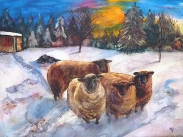 Peinture intitulée "Les moutons de Gysb…" par Michèle Rossetto, Œuvre d'art originale
