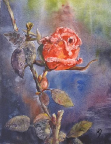 Painting titled "Rose givrée" by Michèle Rossetto, Original Artwork