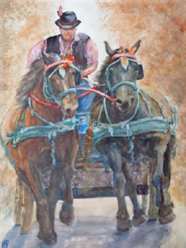 Painting titled "L'attelage" by Michèle Rossetto, Original Artwork