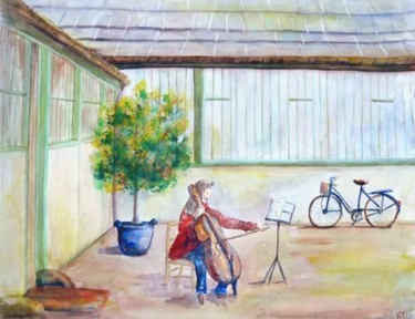 Peinture intitulée "Le violoncelliste d…" par Michèle Rossetto, Œuvre d'art originale