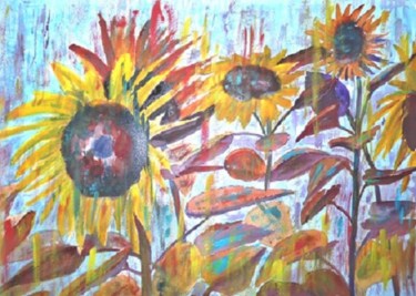 Painting titled "Tournesols 1" by Michèle Rossetto, Original Artwork