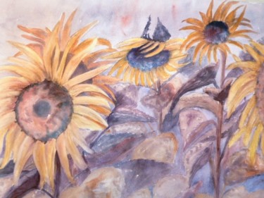 Painting titled "Tournesols 2" by Michèle Rossetto, Original Artwork