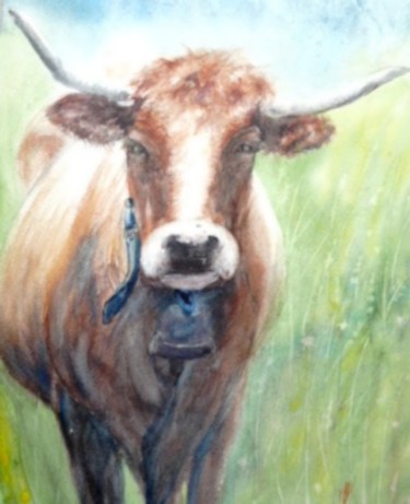 Peinture intitulée "Vache d'aubrac" par Michèle Rossetto, Œuvre d'art originale
