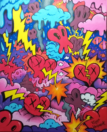 Schilderij getiteld "Love and Lightning" door Ross Hendrick, Origineel Kunstwerk, Marker