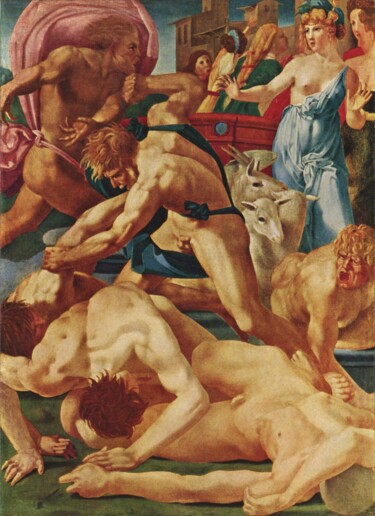 Painting titled "Moses Defending the…" by Rosso Fiorentino, Original Artwork, Oil