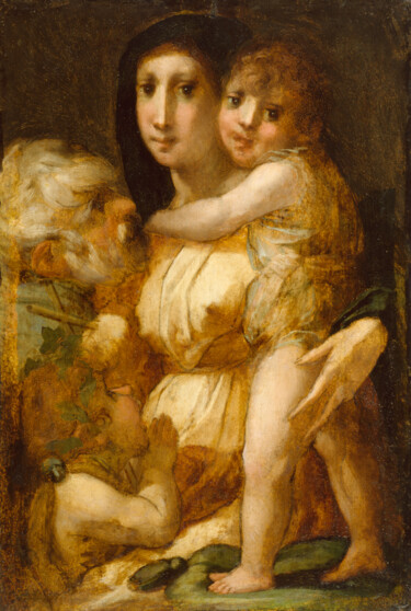 Schilderij getiteld "The Holy Family wit…" door Rosso Fiorentino, Origineel Kunstwerk, Olie