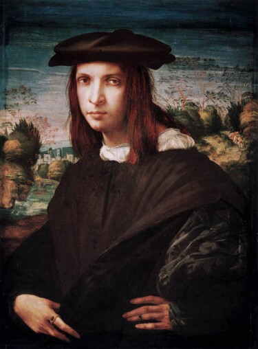 Schilderij getiteld "Portrait of a Young…" door Rosso Fiorentino, Origineel Kunstwerk, Olie