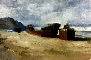 Картина под названием "deserted ships" - Rostislav Shmakov, Подлинное произведение искусства, Масло
