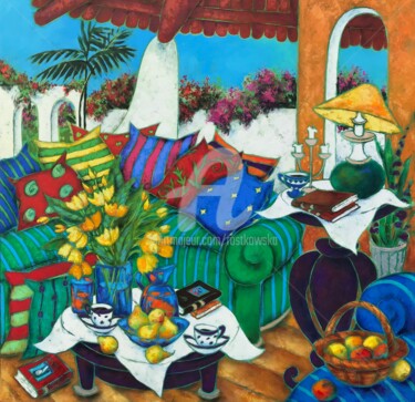 Garden view Painting titled "Garden view" by Izabela Rostkowska, Original Art, Acrylic