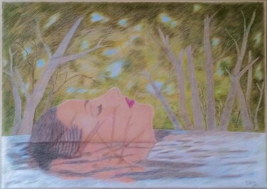 Картина под названием "Waldbaden" - Roswita Braunz (RoBra), Подлинное произведение искусства, Цветные карандаши
