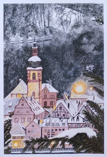 Malerei mit dem Titel "Winterliches Rothen…" von Roswita Braunz (RoBra), Original-Kunstwerk, Pastell