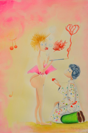 Painting titled "Niké, la patiente" by Rosyline, Original Artwork, Watercolor