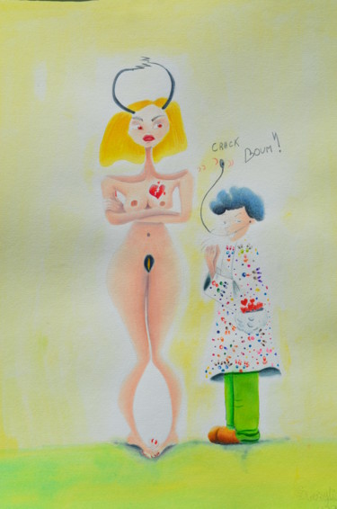 Peinture intitulée "Furibonde la furieu…" par Rosyline, Œuvre d'art originale, Aquarelle