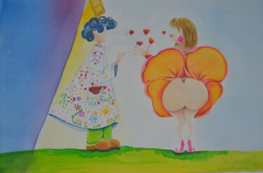 Painting titled "Belle maman et son…" by Rosyline, Original Artwork, Watercolor