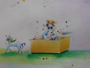 Peinture intitulée "Plume son courrier…" par Rosyline, Œuvre d'art originale, Huile