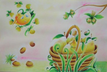 Peinture intitulée "Chausson d'automne" par Rosyline, Œuvre d'art originale, Aquarelle