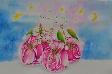 Peinture intitulée "les roses de Noël" par Rosyline, Œuvre d'art originale, Huile