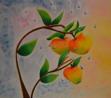 Peinture intitulée "Une pluie amoureuse" par Rosyline, Œuvre d'art originale, Aquarelle