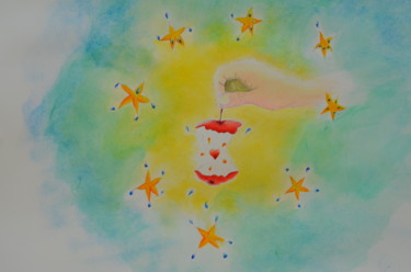 Painting titled "Son coeur trognon" by Rosyline, Original Artwork, Watercolor