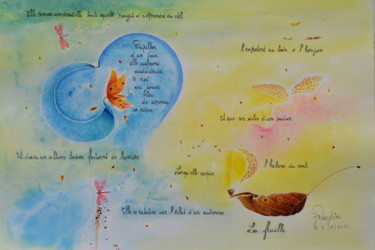 Malerei mit dem Titel "La Feuille" von Rosyline, Original-Kunstwerk, Aquarell