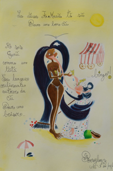 Painting titled "La Déesse Â Mwâ Tê…" by Rosyline, Original Artwork, Watercolor