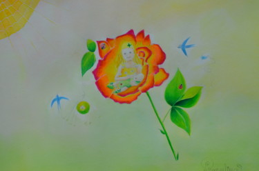 Peinture intitulée "Au coeur de ma rose" par Rosyline, Œuvre d'art originale, Aquarelle