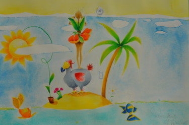 Malerei mit dem Titel "Sur mon île" von Rosyline, Original-Kunstwerk, Aquarell