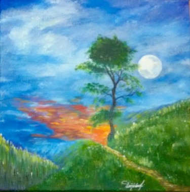 Painting titled "A lonely tree" by Roman Dz, Original Artwork, Acrylic